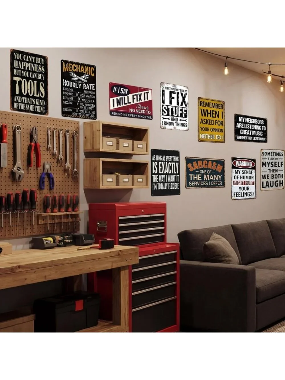 Funny Vintage Tin Wall Decor - 10-Piece Garage Signs, 8x12 Inch Home Decor